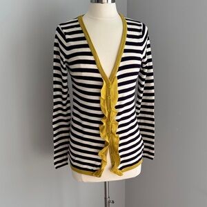 Anthro sparrow Striped V-Neck Cardigan Sweater - Violet, White, and Yellow
